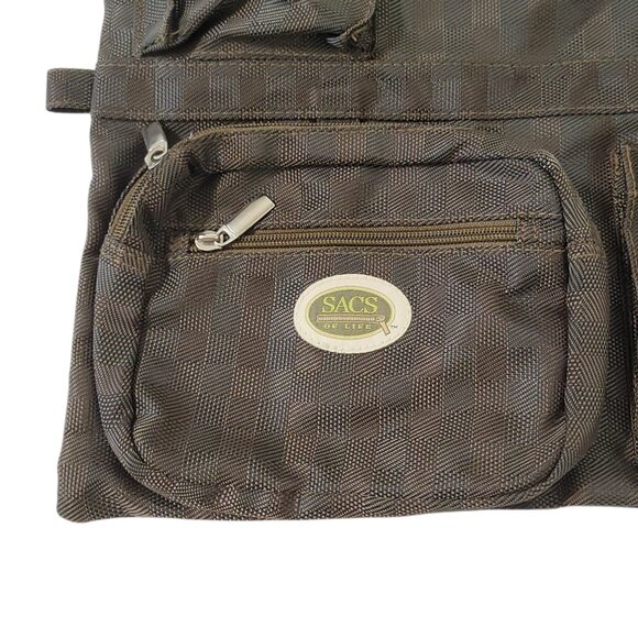 Sacs Of Life Metro Earth Sling Crossbody Bag Brown Checkered Adjustable Strap Zi - Picture 2 of 12